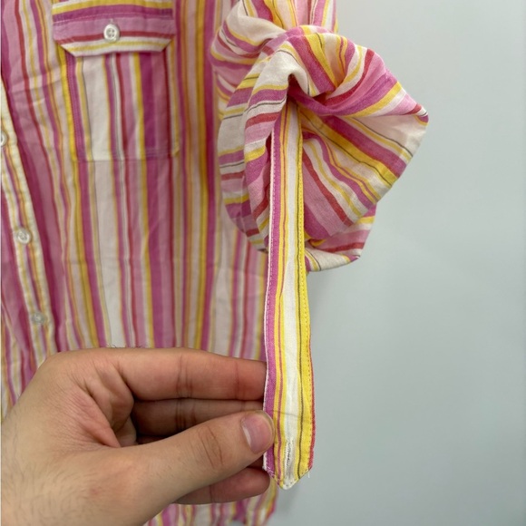 Fresh Produce Shirt Womens Multicolor Stripe Button Up Cotton Tab Sleeve Xl - Picture 6 of 15